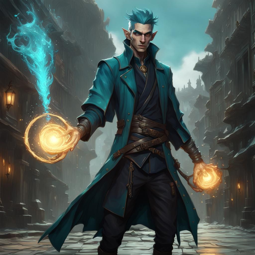 High Elf Sorcerer with Magic Hand, Dark Fantasy Art