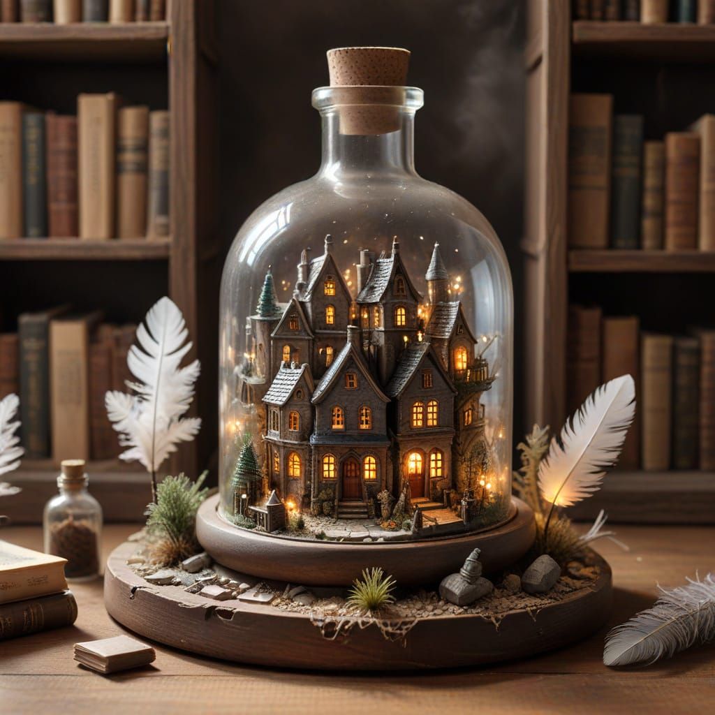 Miniature City in a Bottle