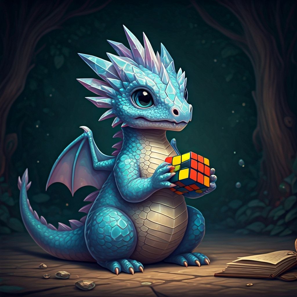 Crystal Dragon Baby Solving a Rubik's Cube