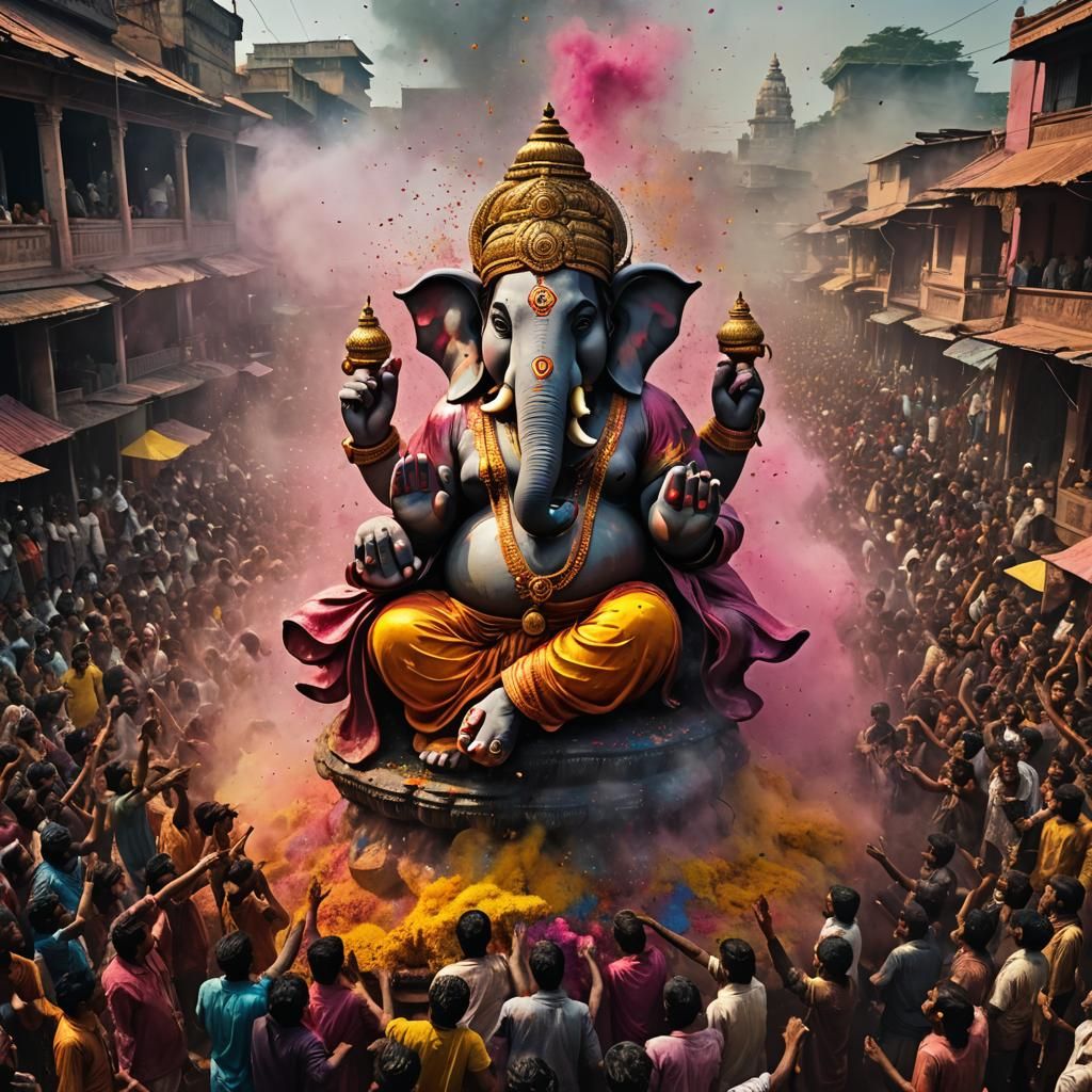 Ganesha Emerges in Holi Festival: Digital Matte Painting
