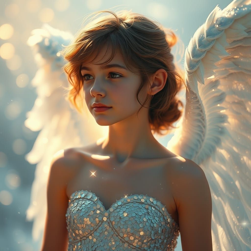 Ethereal Angel Dissolving into Crystalline Shards