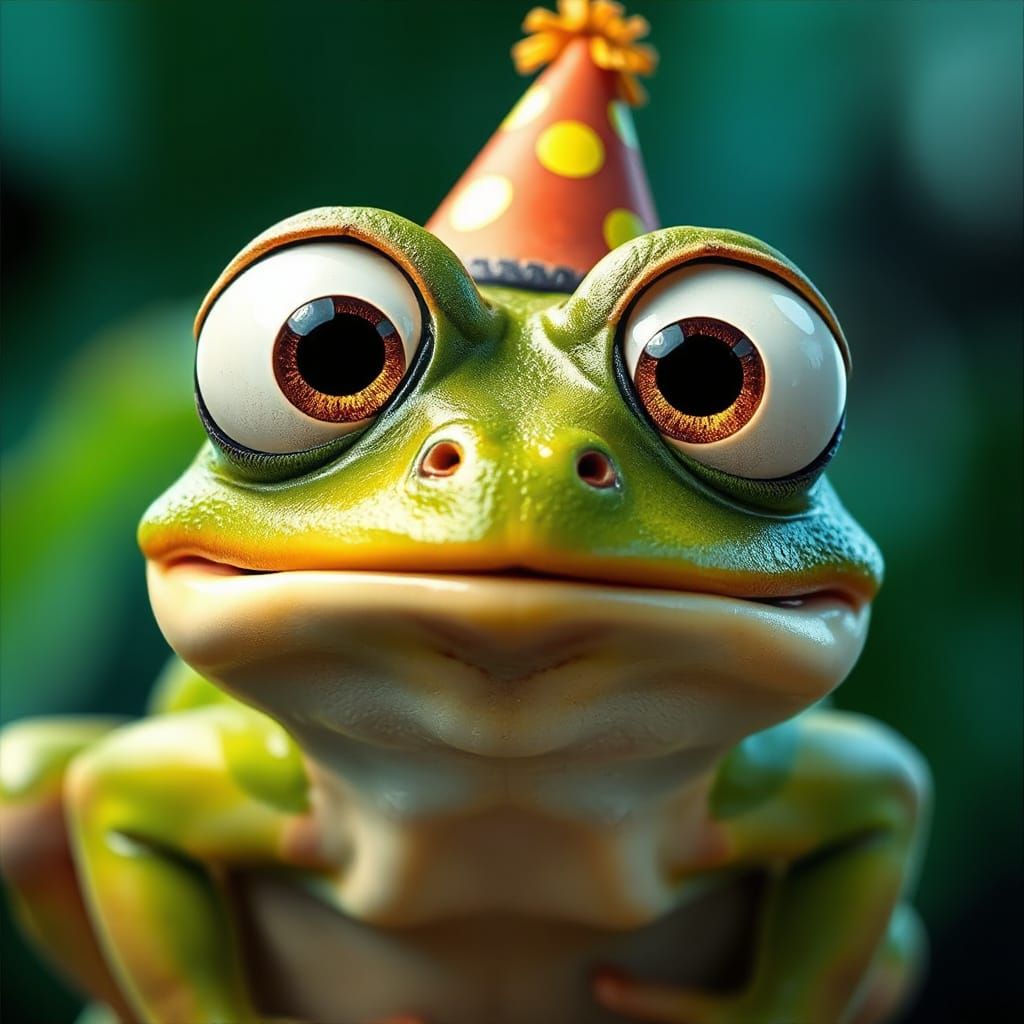 Cartoon Frog with Surprised Expression in Vibrant Colors