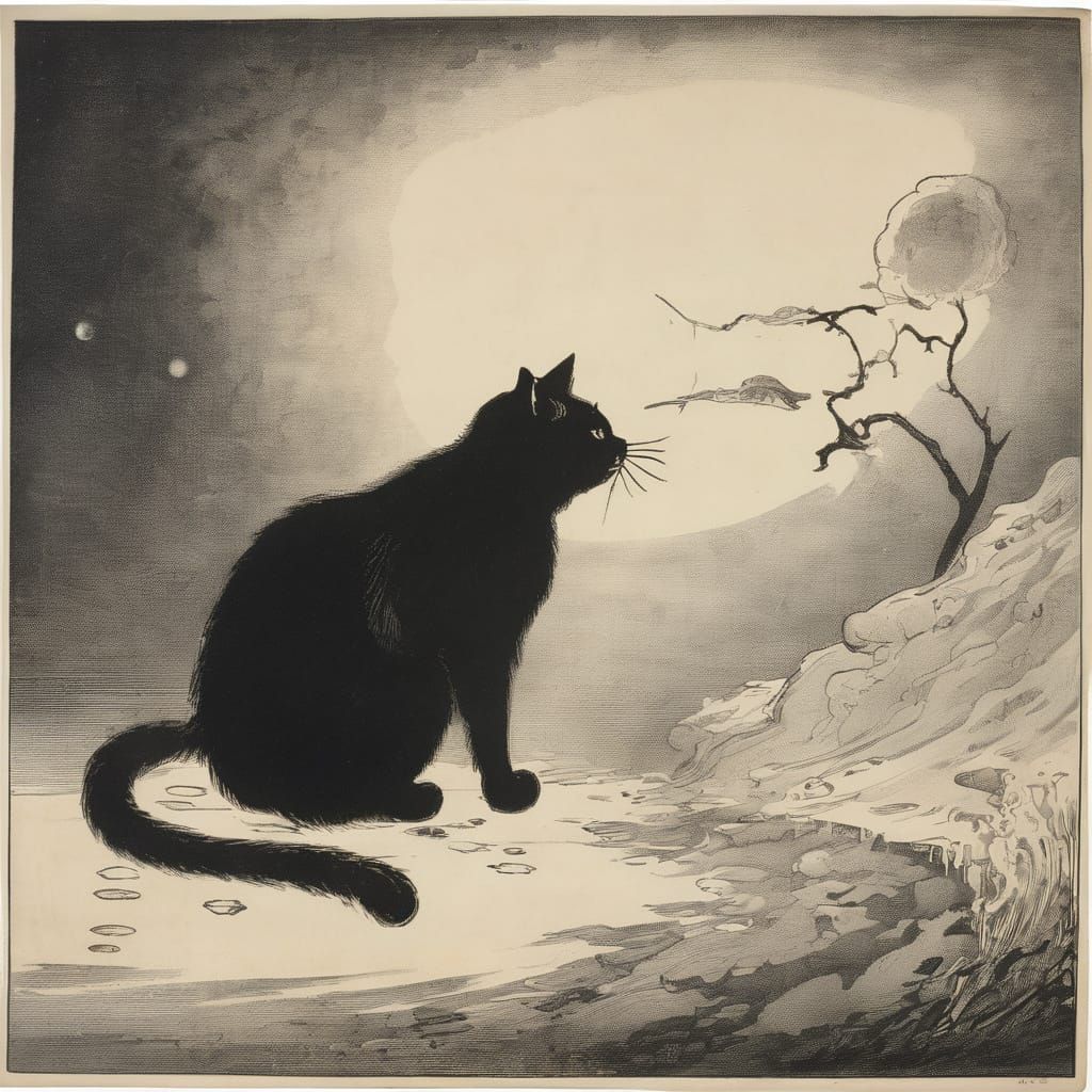a cat, by Sesshū Tōyō and Alfred Kubin