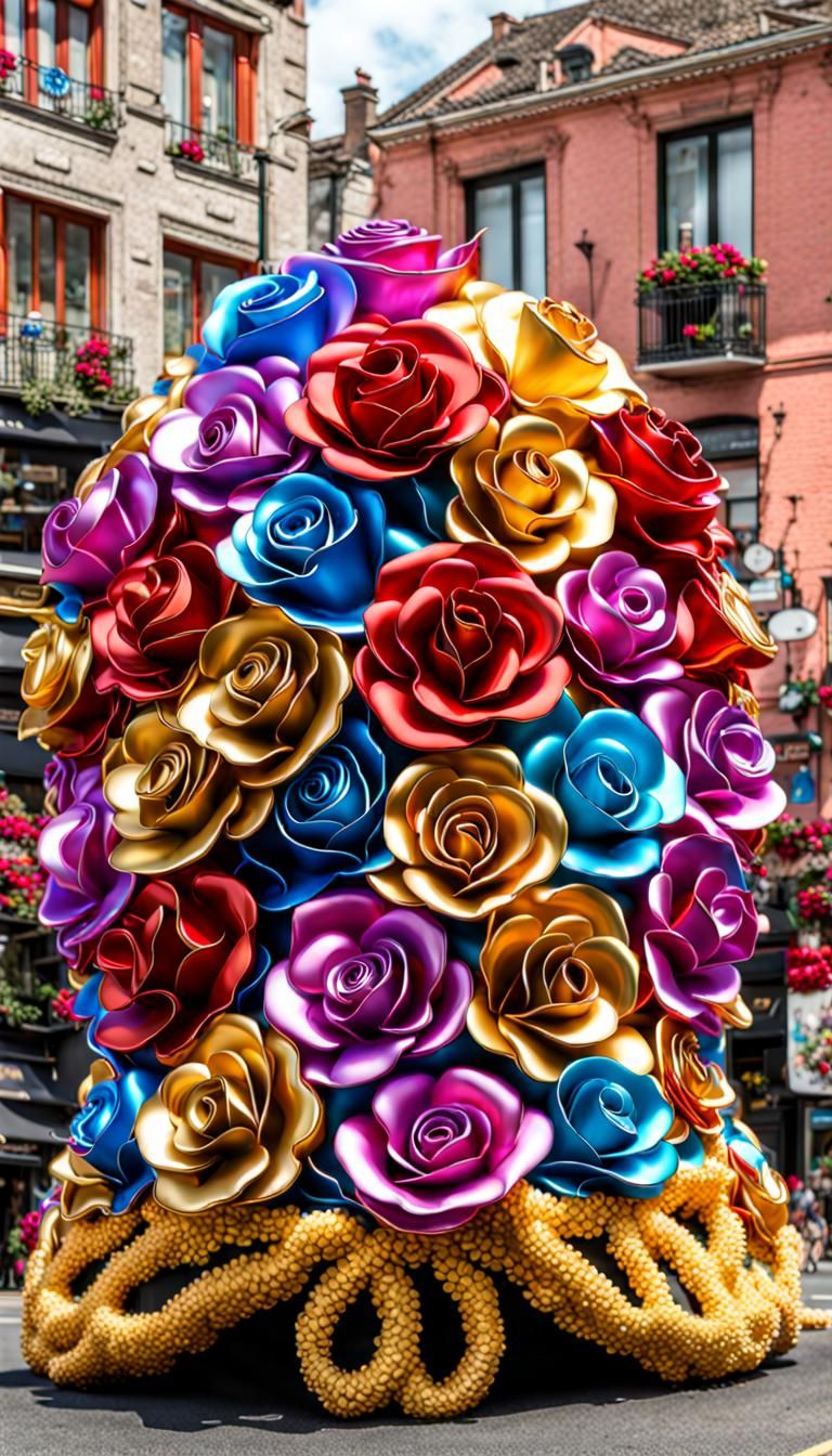 Festive Parade Float with Metallic Roses