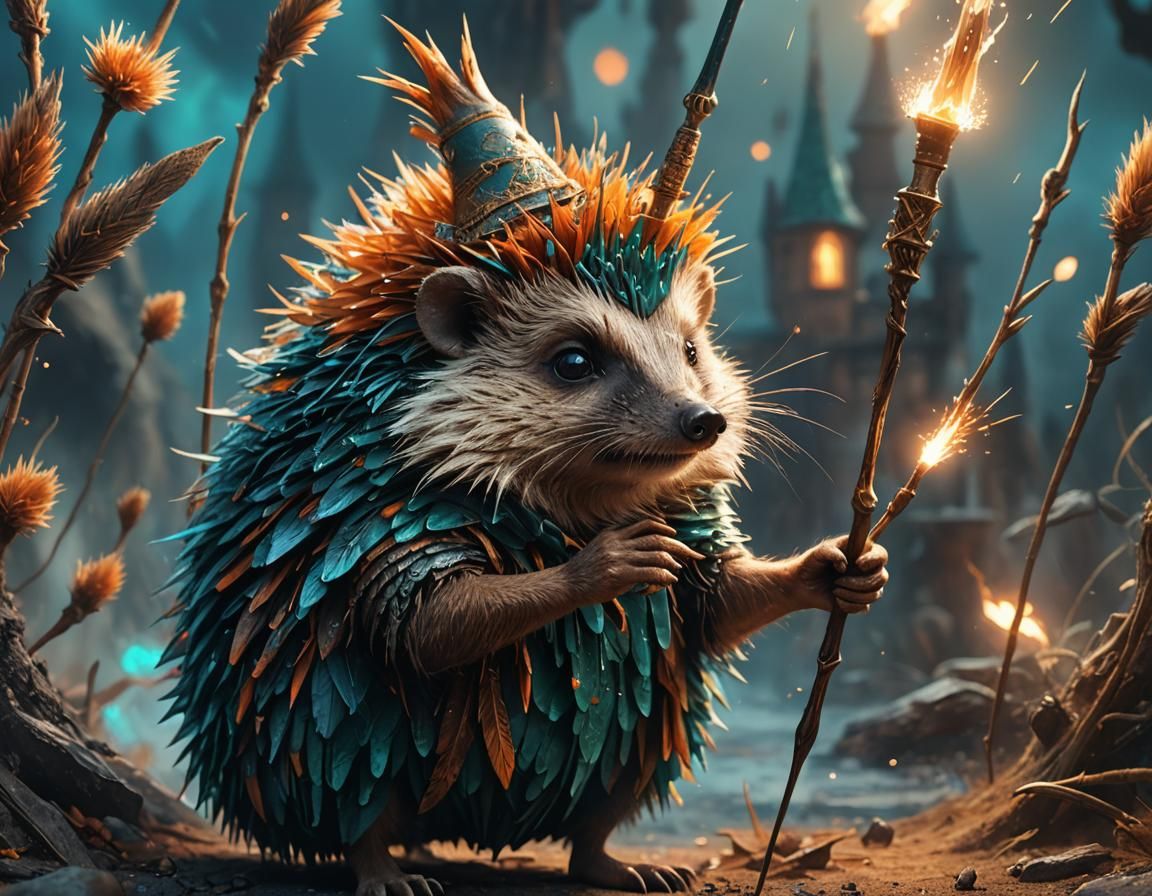 Hedgehog Wizard and Stuck Wand: Fantasy Concept Art