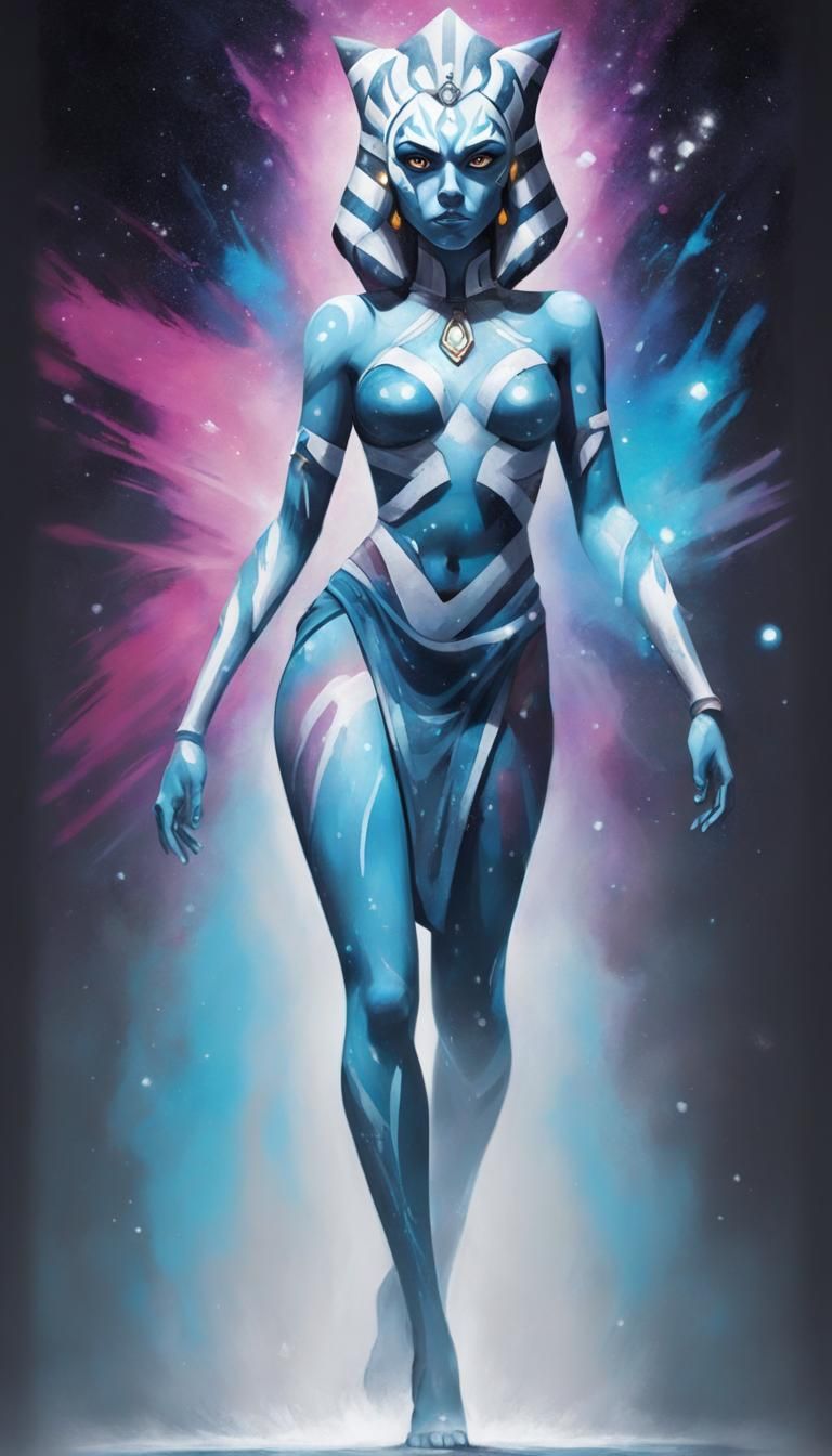 Ahsoka as Goddess in Cosmic Dress, Graffiti Art