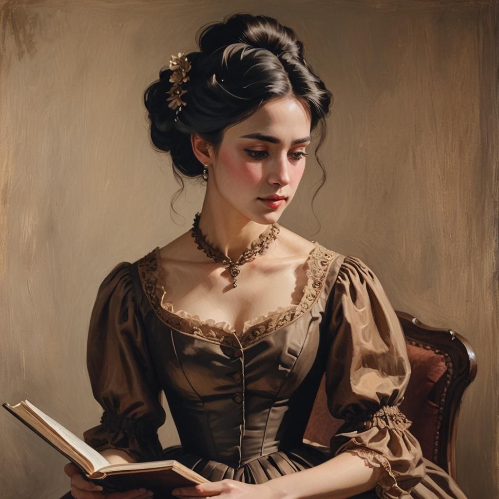 Victorian Woman Reading Book in Soft Focus