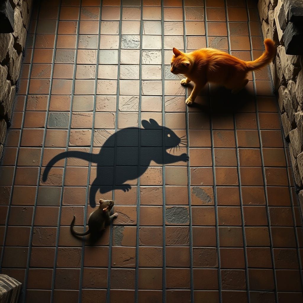 Photorealistic Medieval Kitchen Scene with Hunting Cat and M...