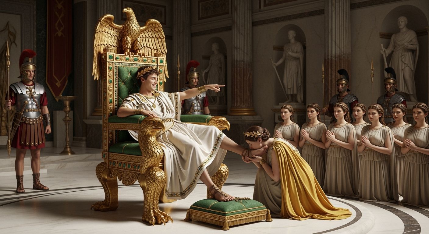 Emperor Nero on Extravagant Golden Throne
