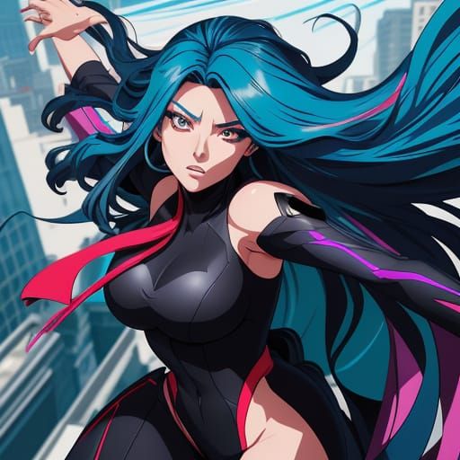 Manga Style Woman on Rooftop with Dynamic Lighting