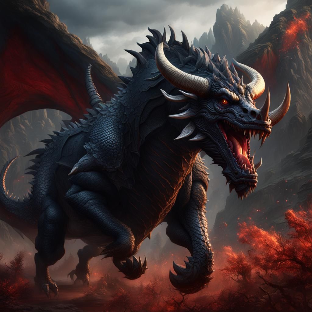 Black Dragon with Taurus Sign in Fantasy Art