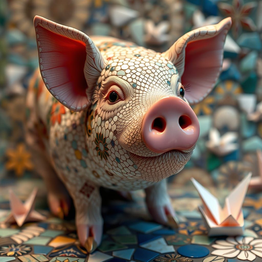 Pig in Trencadís Mosaic Style