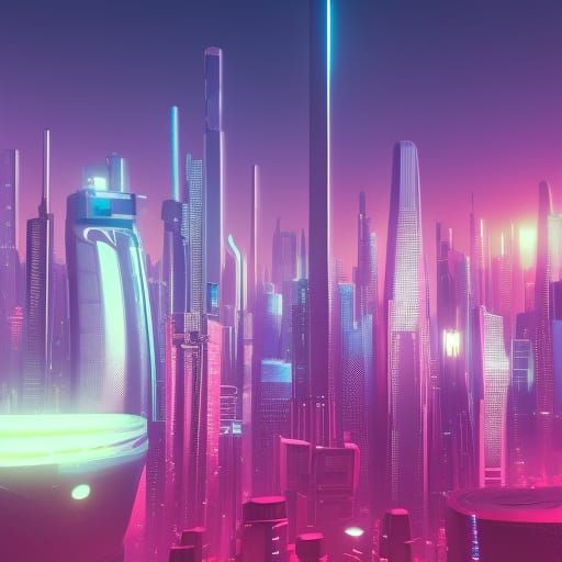 Futuristic Cityscape in Synthwave Style
