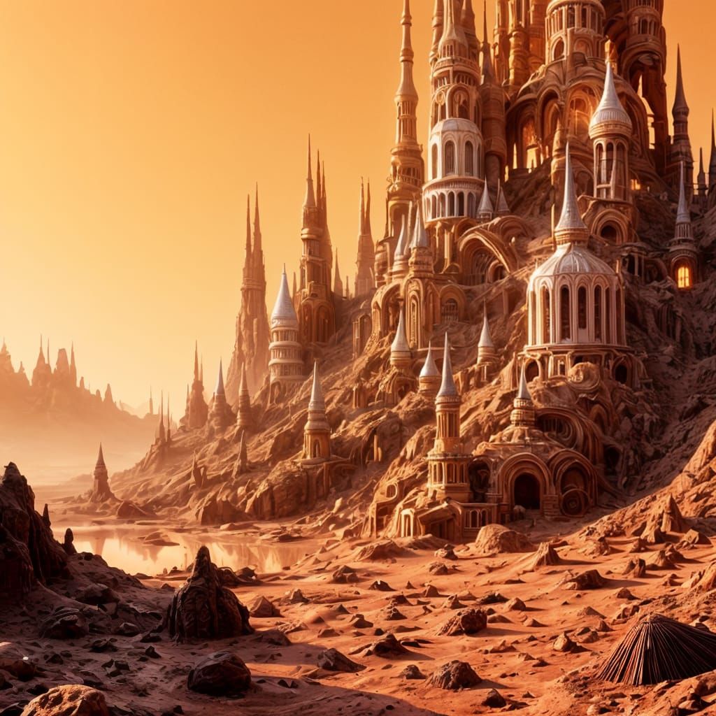 Mars Cityscape in Warm Hyperrealism