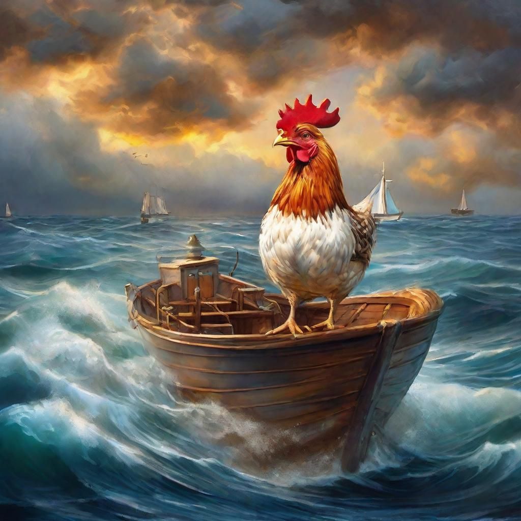 Chicken Sailor Navigating Stormy Seas as Fantasy Art