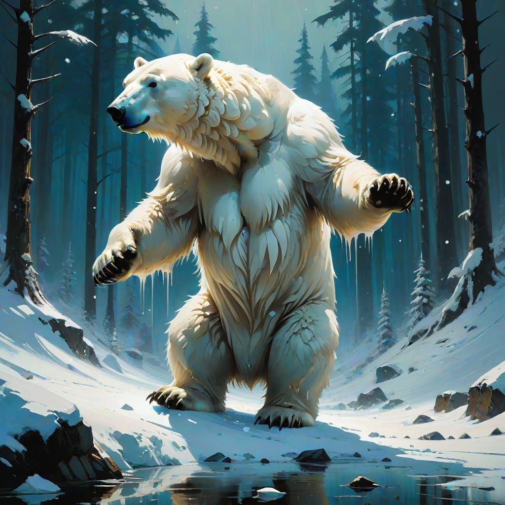 Detailed Polar Bear in Arctic Snow