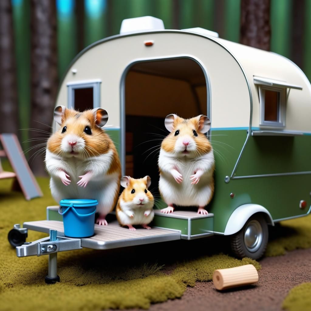 Hamster Family Road Trip in Hyperrealism