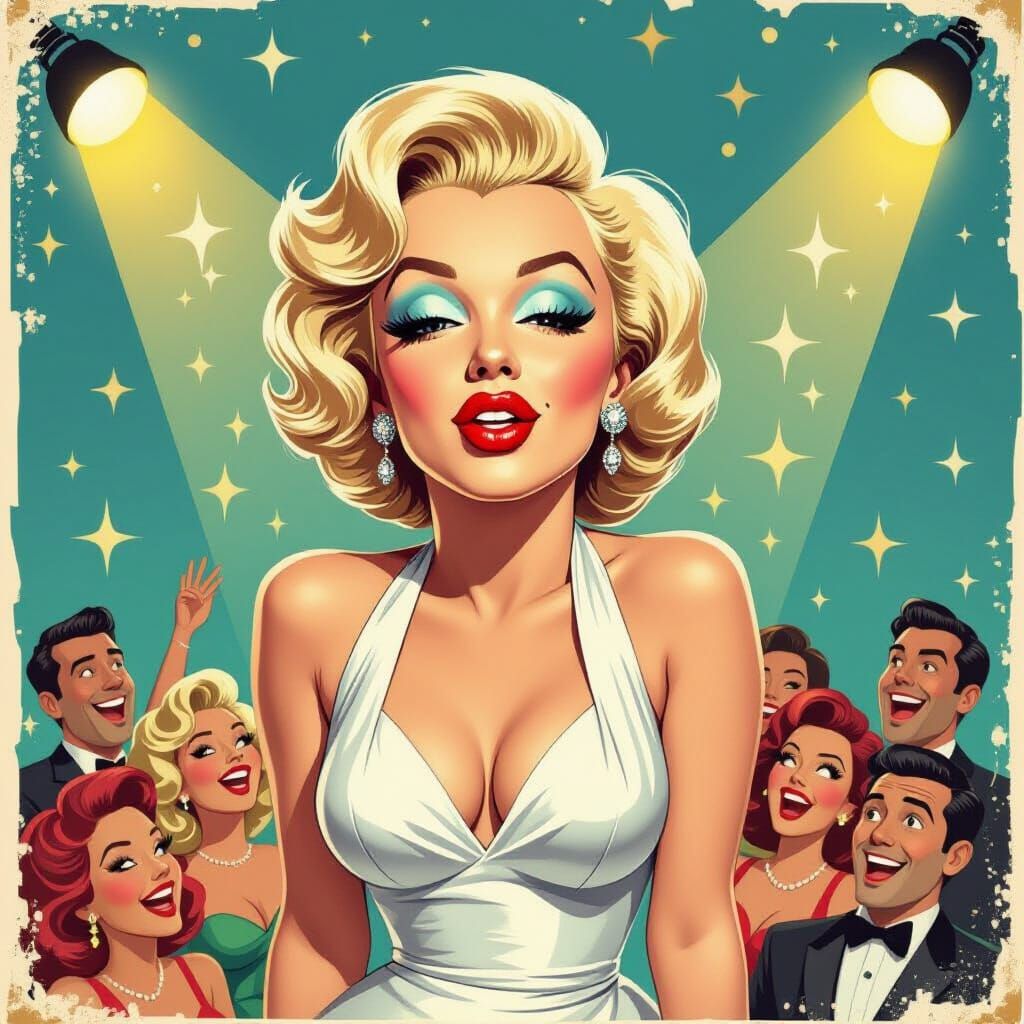 Marilyn Monroe Caricature in Retro Pop Art Style