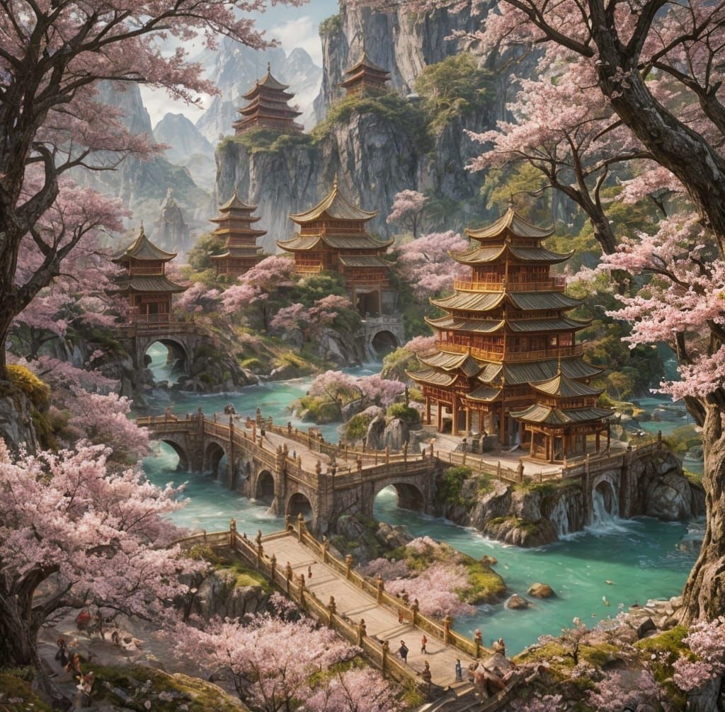 Asian Cherry Blossom Fantasy Village