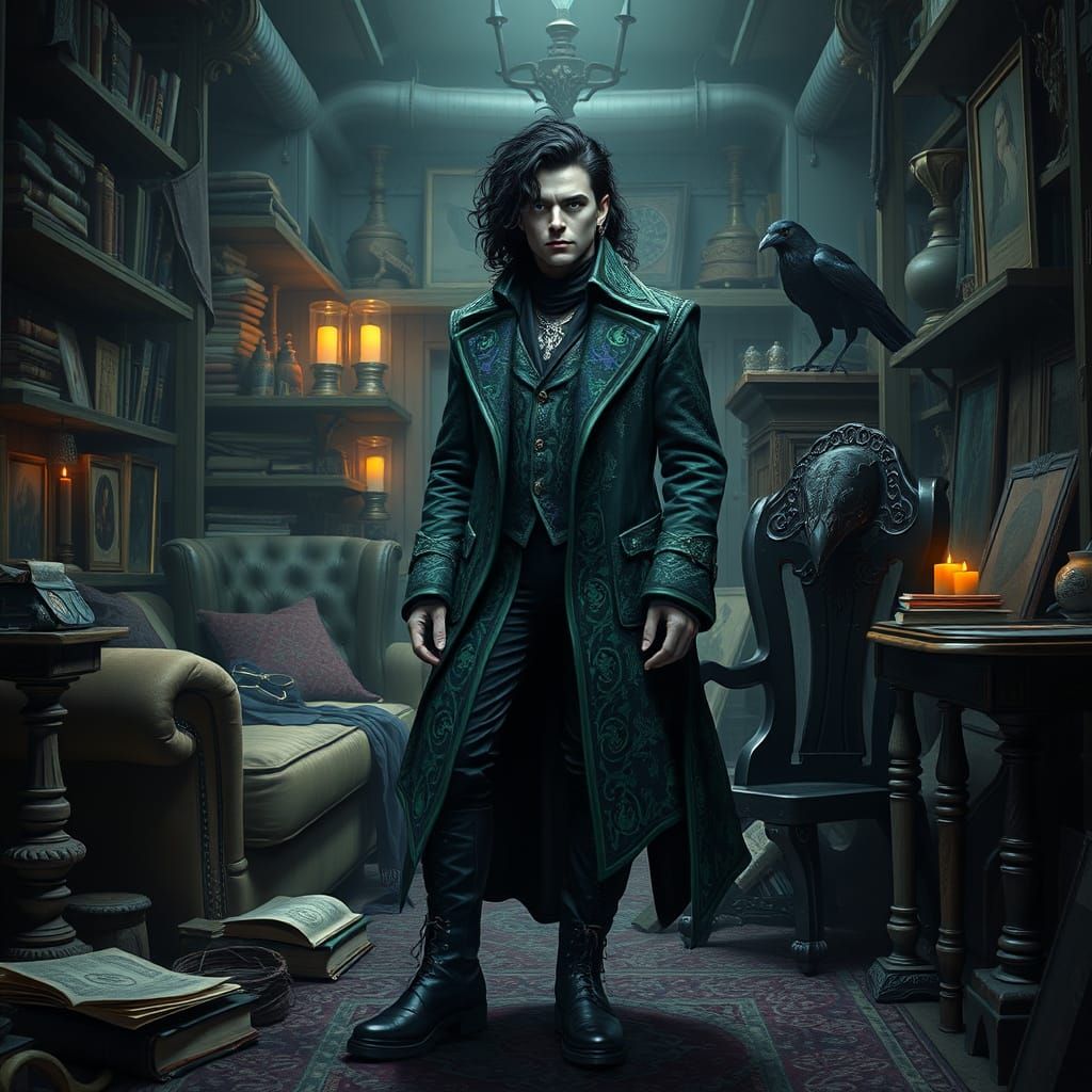 Goth Modern Wizard in Mystical Abode