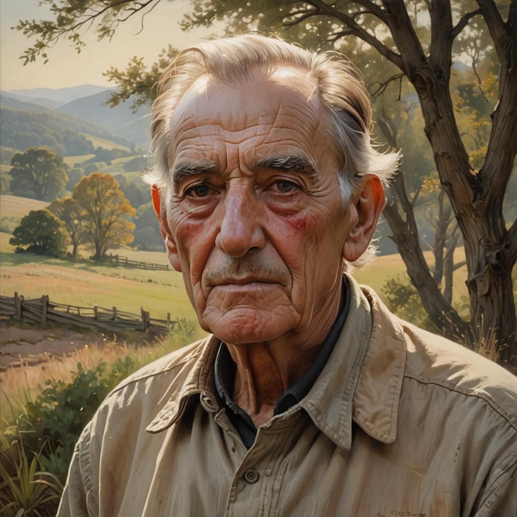 Realistic Portrait of Elderly Man in American Landscape
