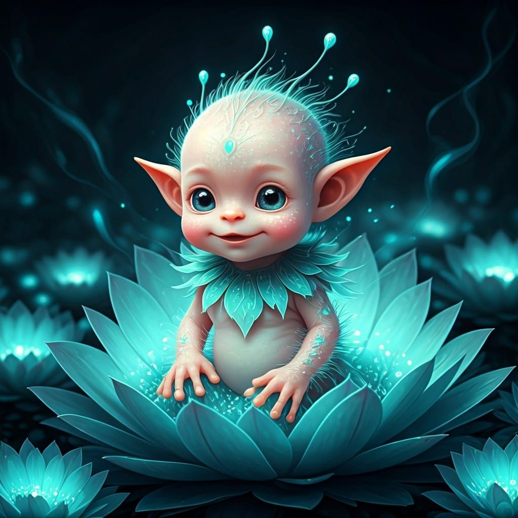 Aether Elf in a Field of Glowing Flowers