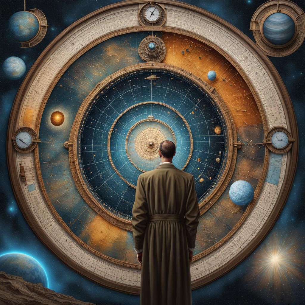 Time Traveler and Universe Map: Intricate Digital Art