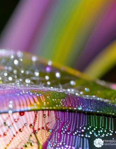 Iridescent Dewdrops on Spiderweb in Macro Photography