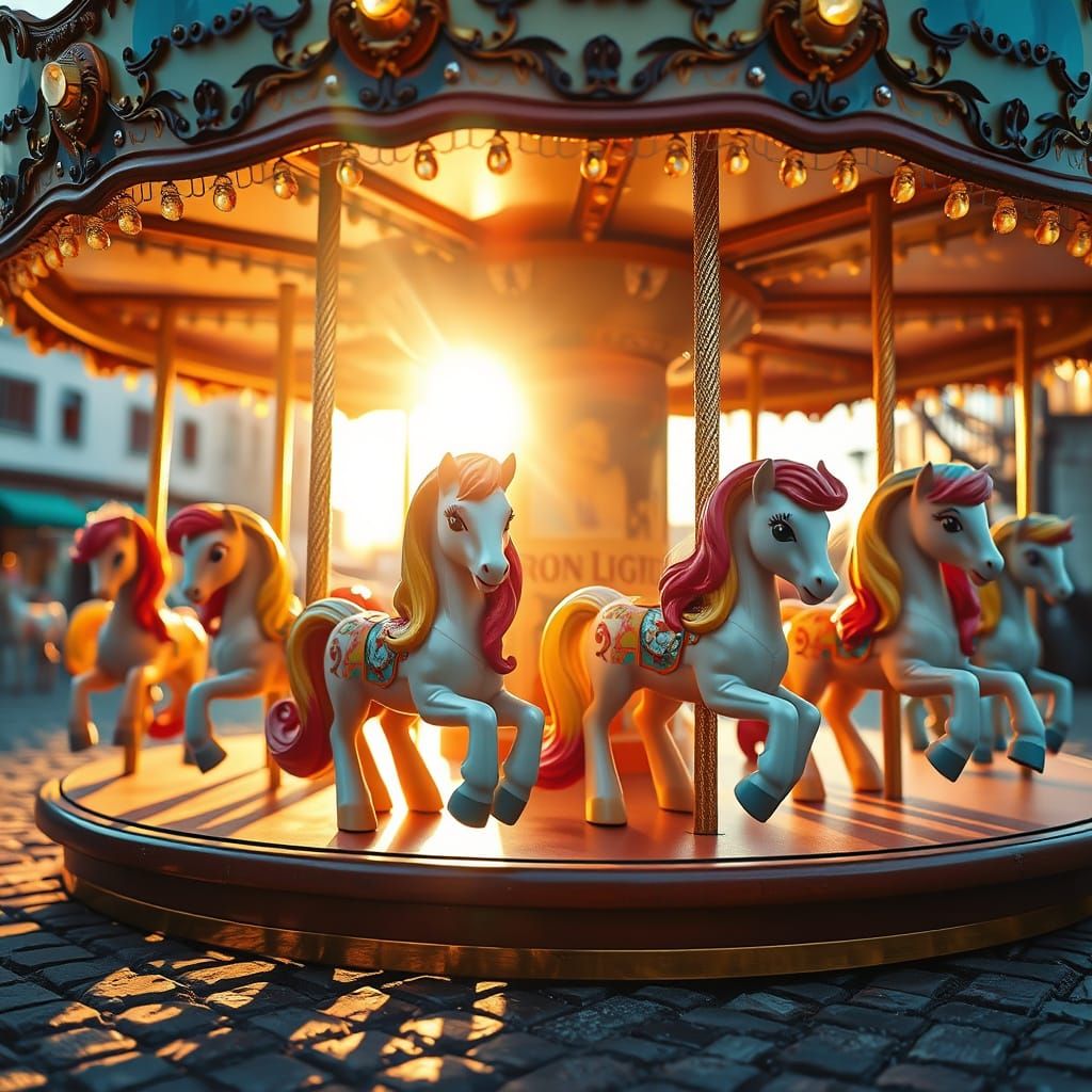 Hyperrealistic My Little Pony Carousel at Golden Hour