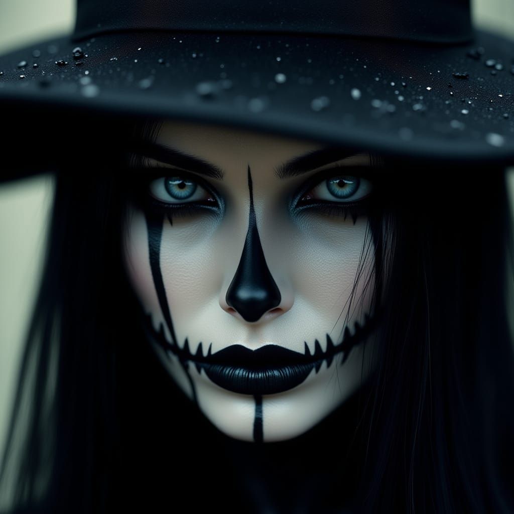 Surreal Sorceress with Face Paint and Witch Hat