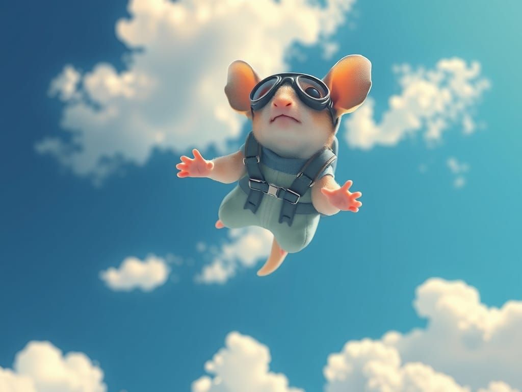Skydiving Sugar Glider in Whimsical Digital Art Style