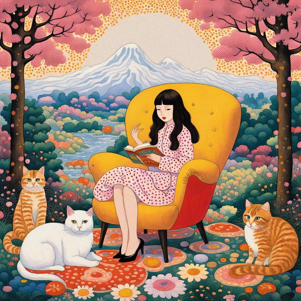 Surreal Angel of Death in Dazzling Dot Pattern Landscape