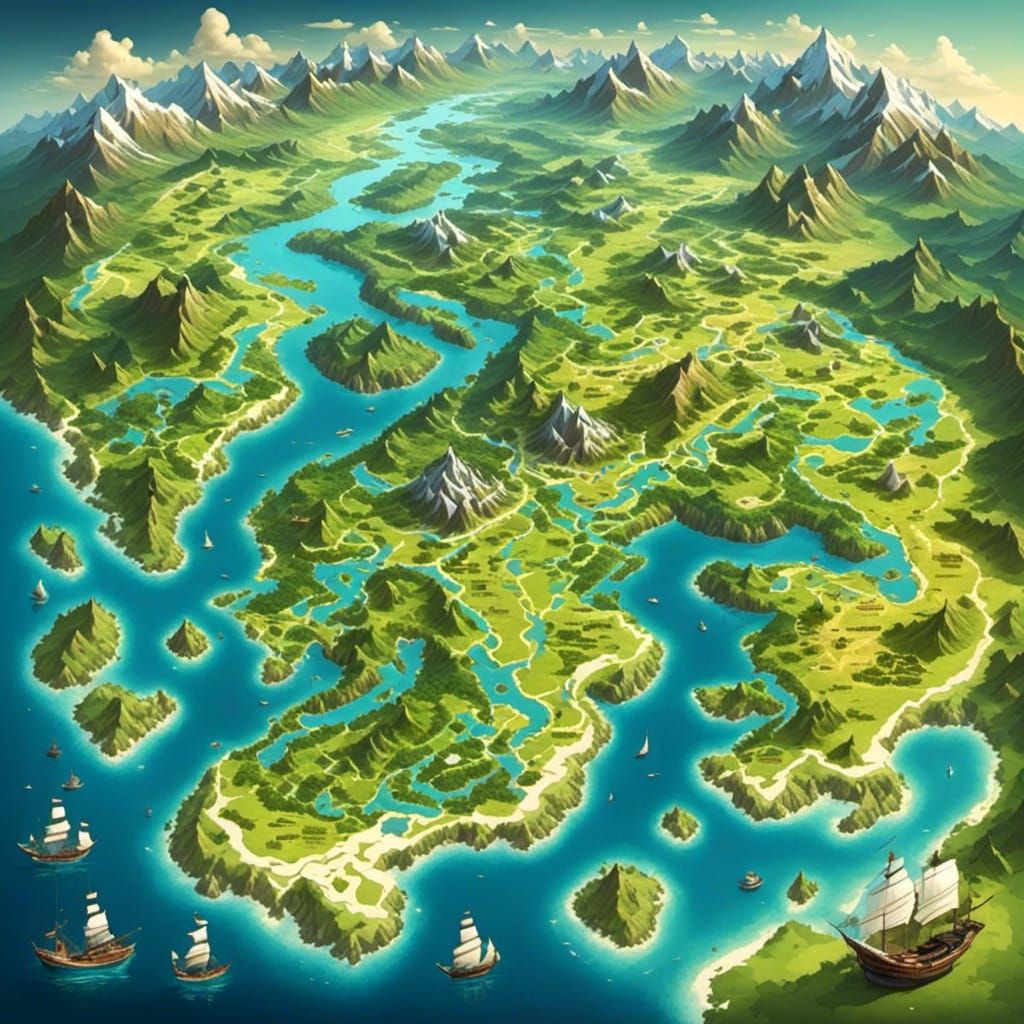 Detailed Satellite Map of a Fantasy World