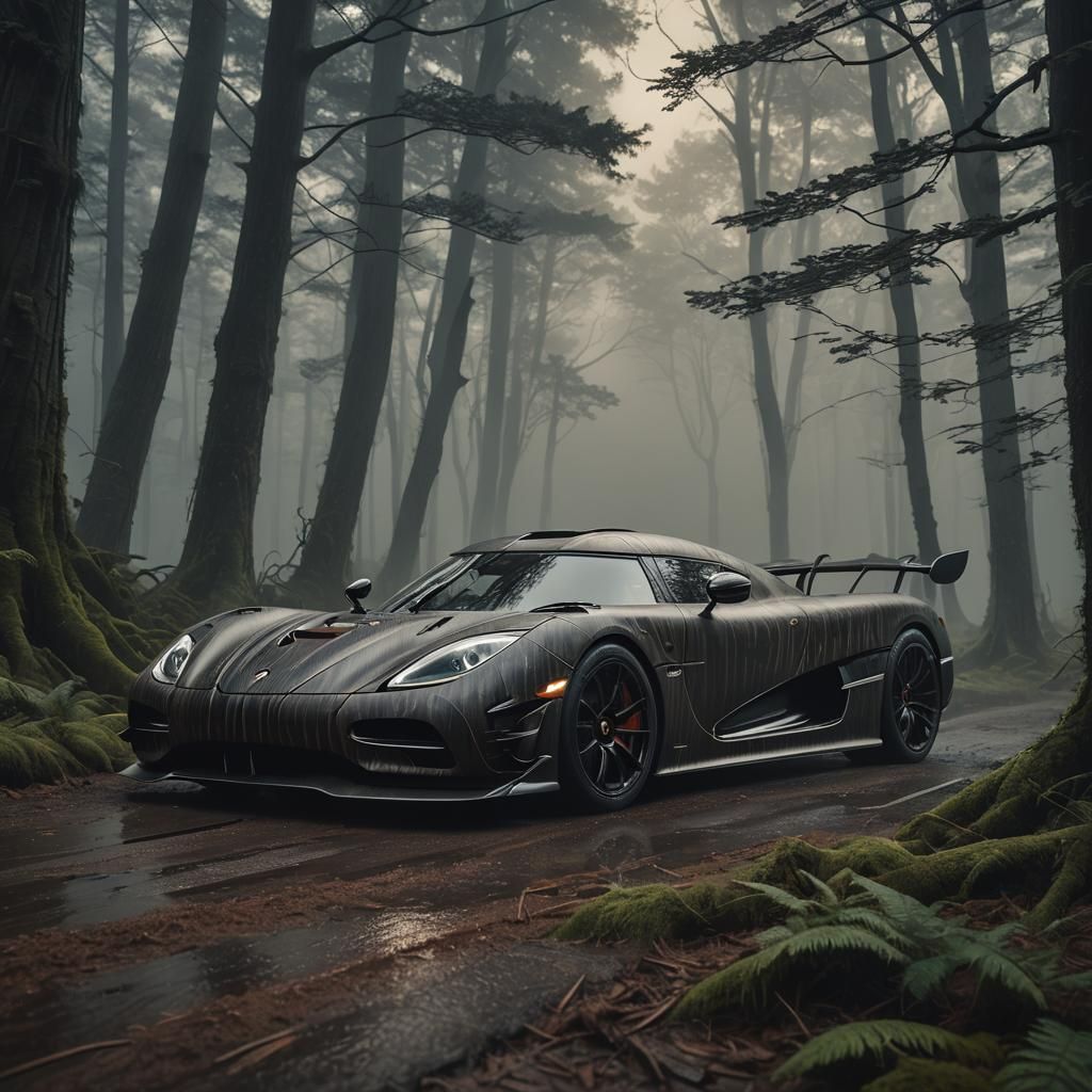 Wooden Koenigsegg in Mystical Forest, Fantasy Art