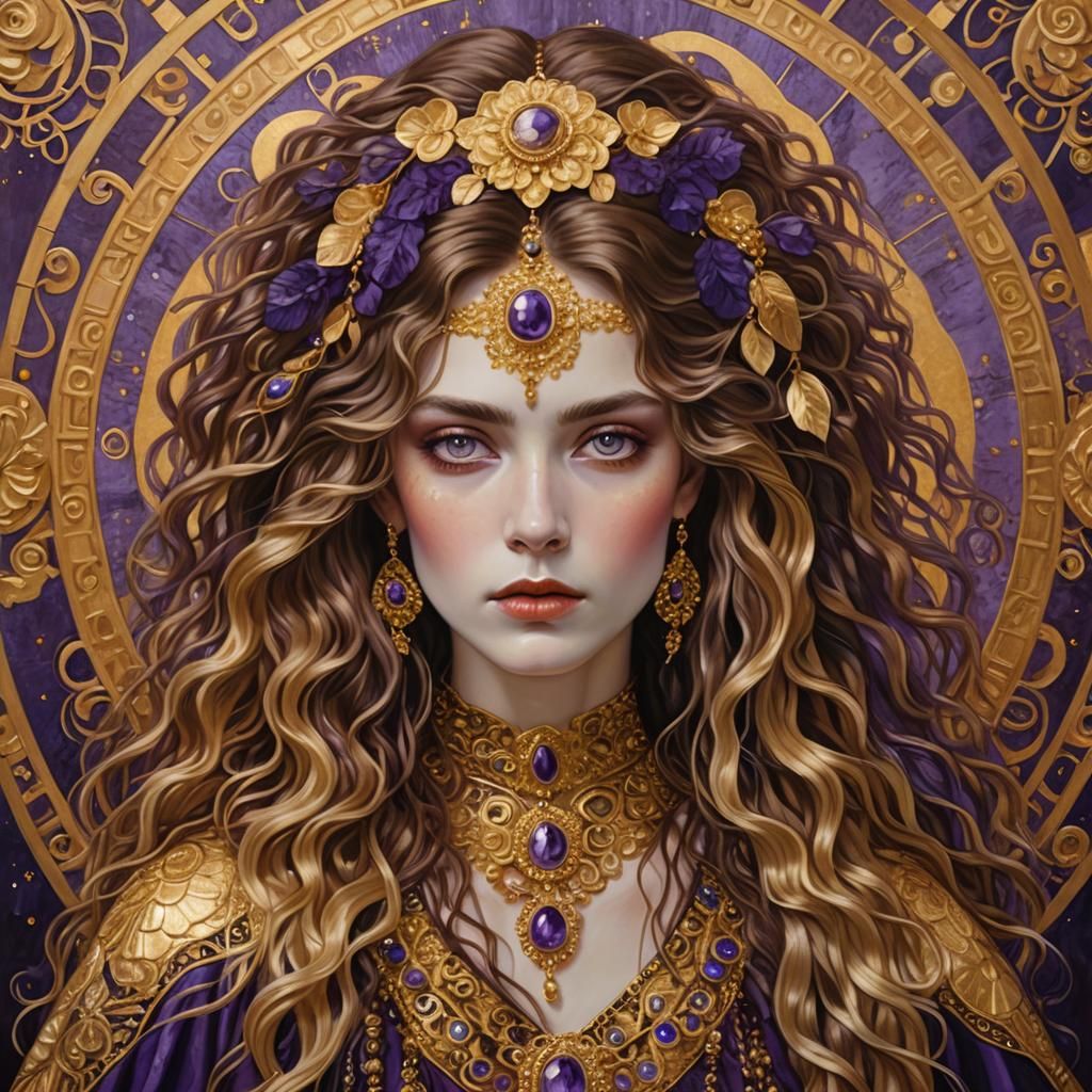 Klimt-Inspired Portrait of Woman with Gold Jewelry