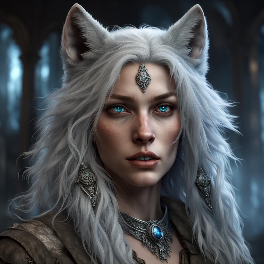 Anthropomorphic Wolf Portrait in Dark Fantasy Style