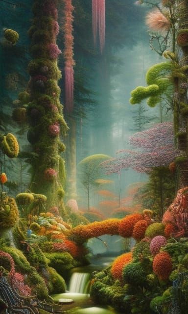 Mycelial Woman in Forest, Detailed Fashion Magazine Art