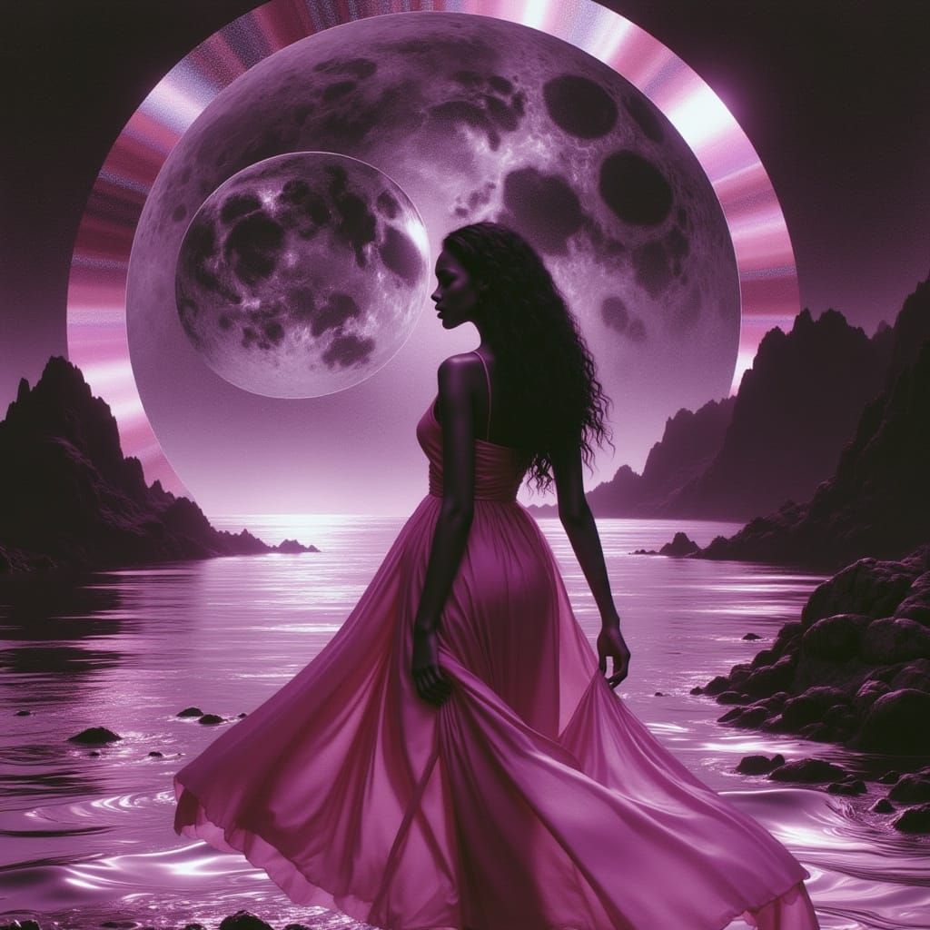 Ethereal African Goddess Beckons Through Shimmering Portal i...