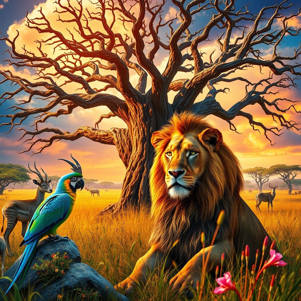 Savannah Majesty in Vibrant Dreamlike Setting