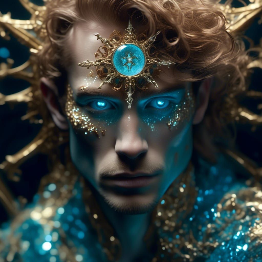 Man with Aquamarine Eyes in Photorealistic Style