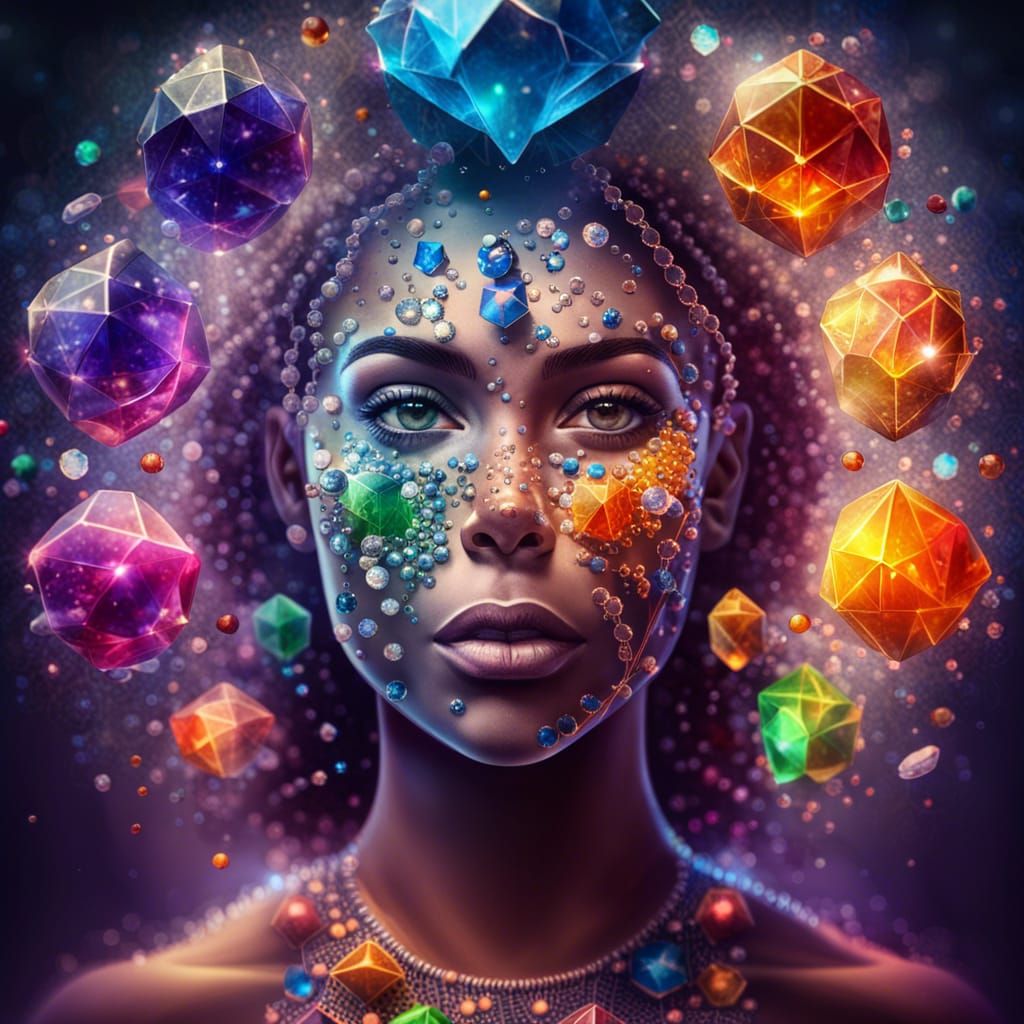 Human Chakras and DNA Surrounded by Crystals