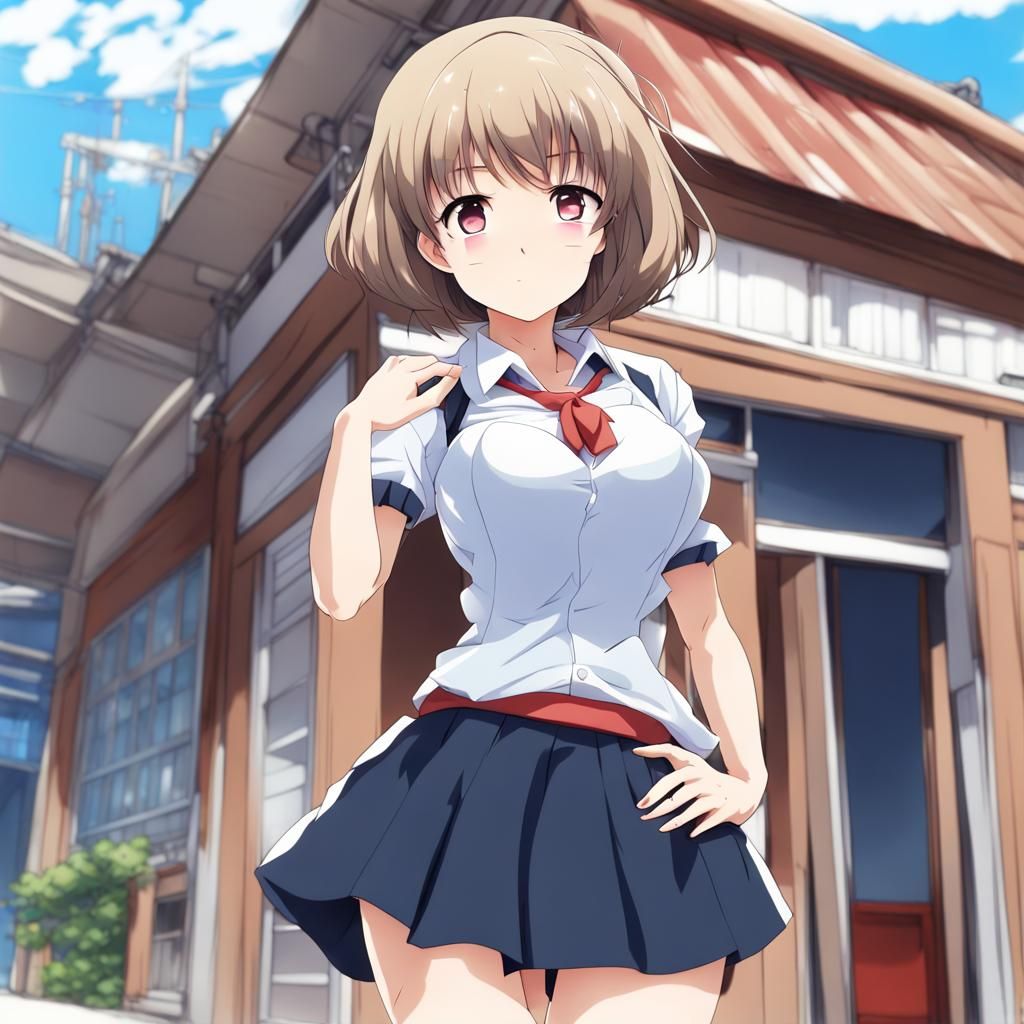 Cute Anime Woman in Short Skirt: Anime Key Visual