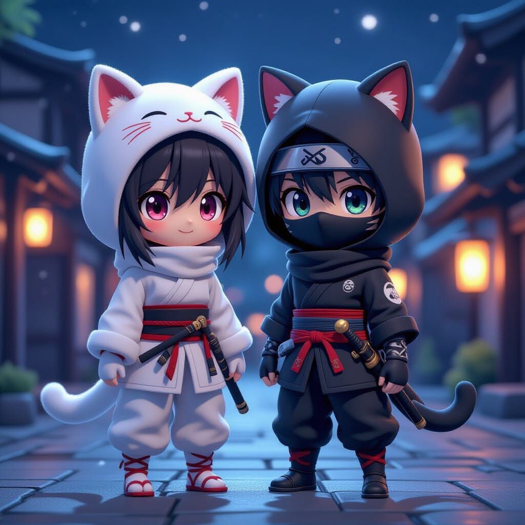 Anime Ninjas with Cat Ears in 3D Style