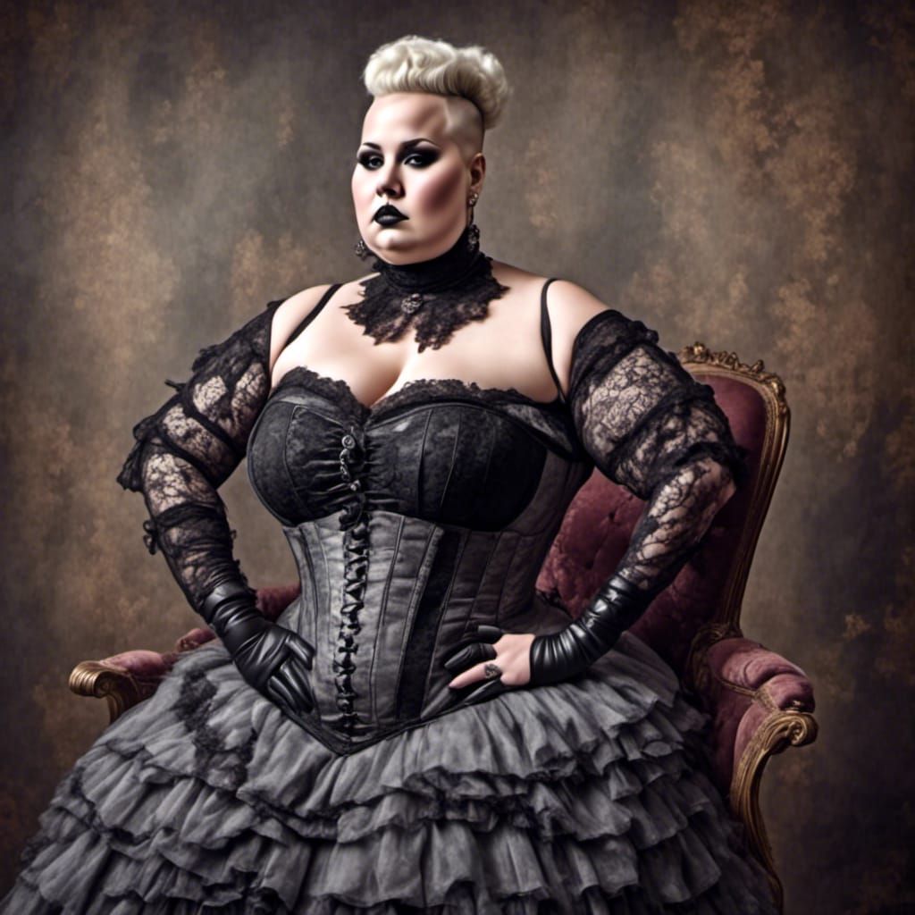 Curvy Woman in Gothic Fashion with Arm Casts