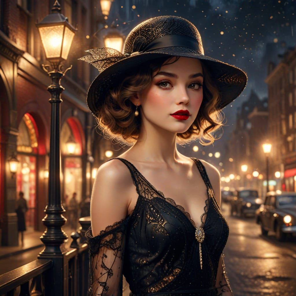 Art Deco Glamour: Woman in Hat Gazes Mysteriously