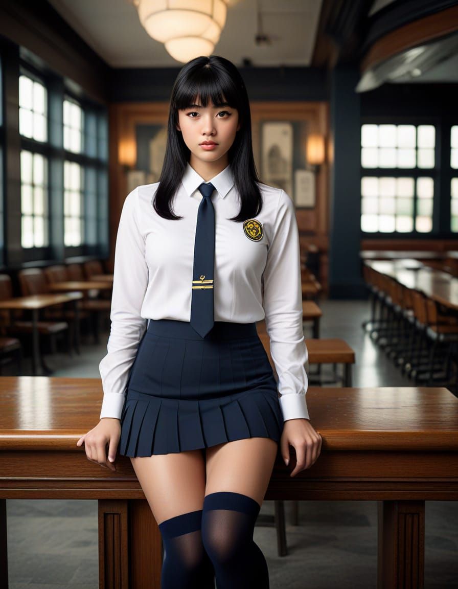 High School Girl in Hotel Lobby, Digital Art