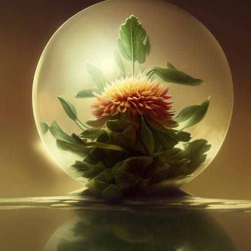Frozen Dahlias in Crystal Ball: Dark Fantasy Art