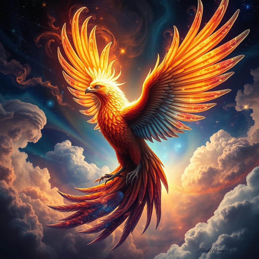 Iridescent Phoenix Emerges from Cosmic Nebula