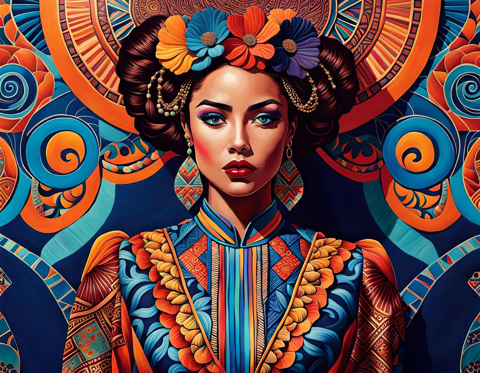 Gen Z Maximalist Woman in Sgraffito Cinematic Painting