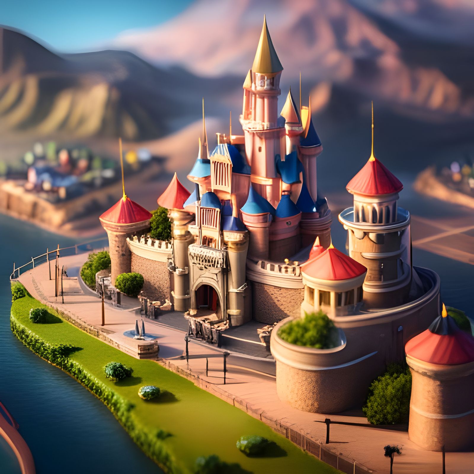 Hyperdetailed Microscopic Disneyland in Isometric View